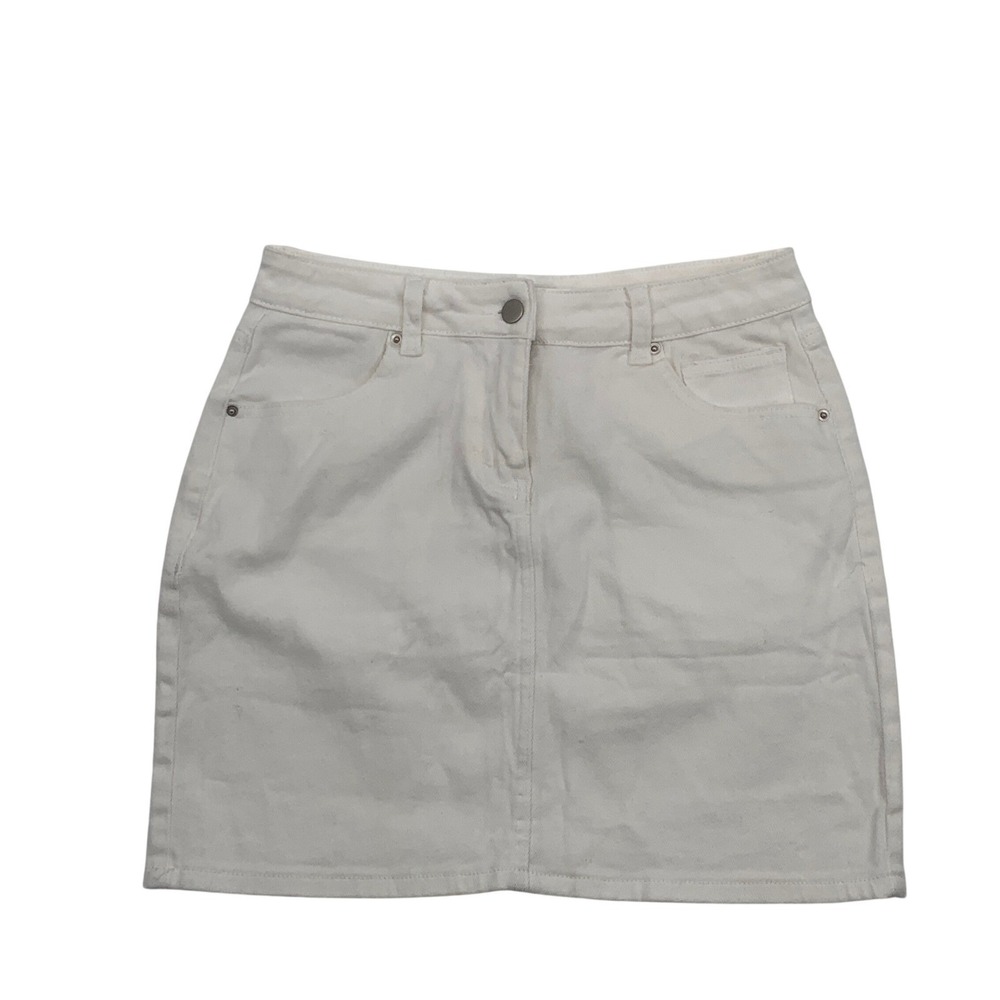 Guanyy White Denim Mini Skirt Womens Medium Stretch Cotton Blend Five-Pocket
